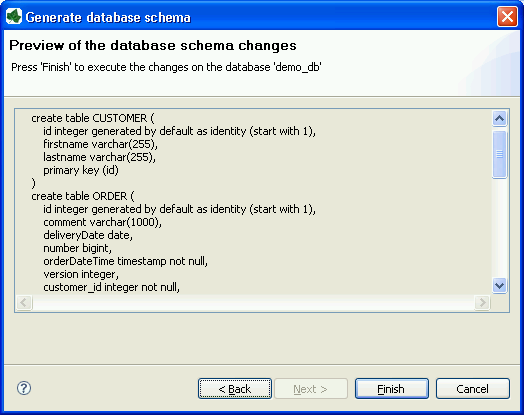 Database schema generation preview
