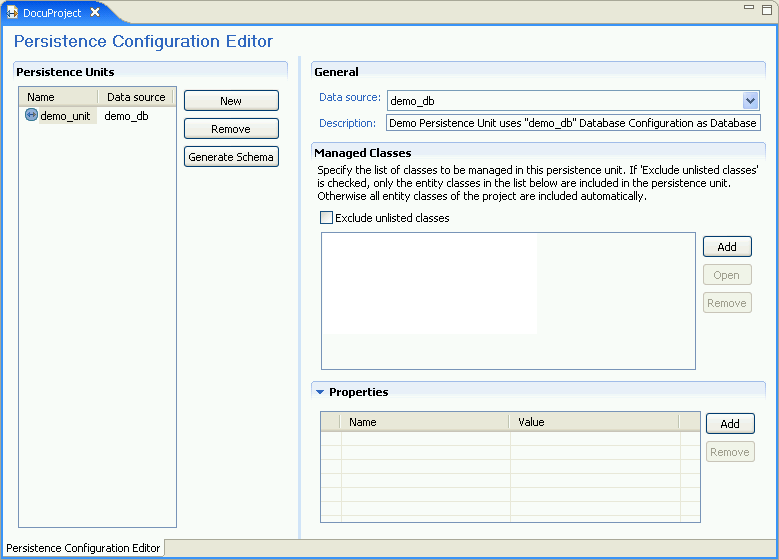 Persistence Configuration Editor (single persistence unit)