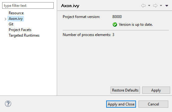 Project Properties Axon.ivy information